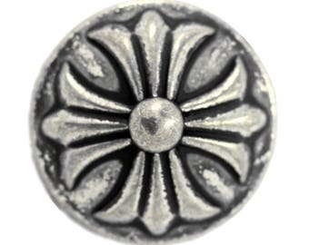 Metal Buttons - Retro Silver Embossed Fleur Cross Metal Shank Buttons - 20mm - 3/4 inch - 6 pcs