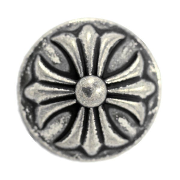 Boutons en métal - Boutons à tige en métal en forme de croix de fleur en relief argenté rétro - 20 mm - 3/4 pouce - 6 pcs