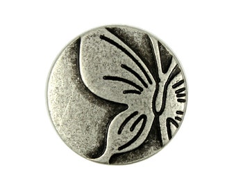 Metal Buttons - Antique Silver Butterfly Metal Shank Buttons - 17mm - 11/16 inch - 6 pcs