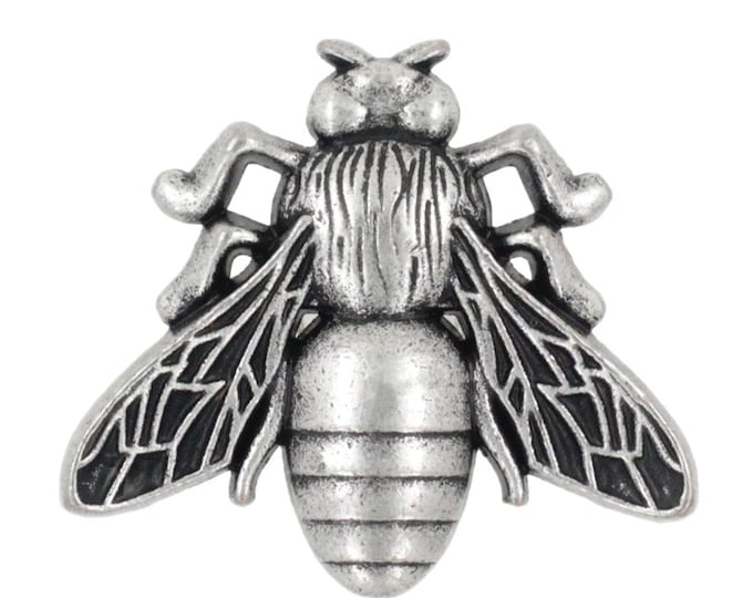 Bee Antique Silver Metal Shank Buttons - 20mm - 3/4 inch - 6 pcs