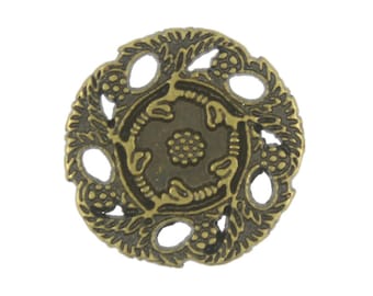 Flower Metal Buttons - Flower Vine Openwork Antique Brass Color Metal Shank Buttons - 19mm - 3/4 inch - 6 pcs