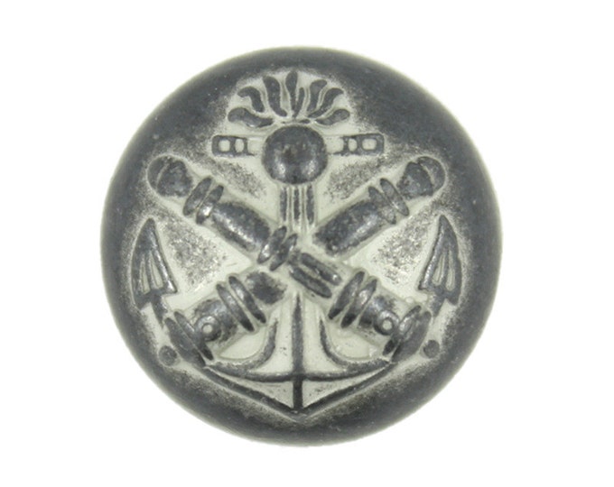 Metal Buttons - Gunmetal White Telescopes and Anchor Domed Metal Shank Buttons - 17mm - 11/16 inch - 6 pcs