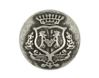 Metal Buttons - Antique Silver Campus Style Emblem Metal Shank Buttons - 18mm - 11/16 inch - 6 pcs