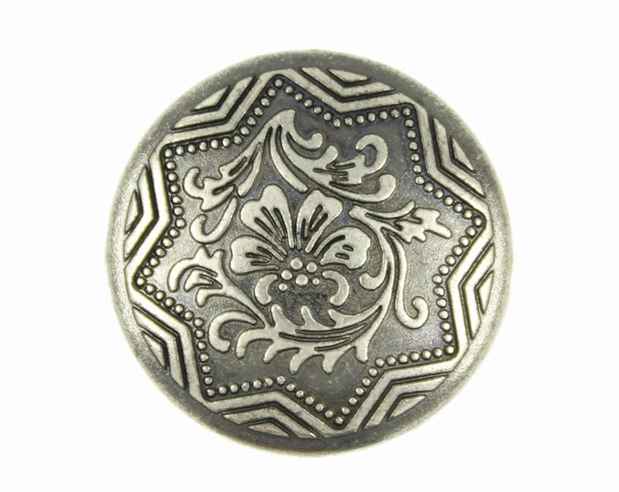 Flower Metal Buttons - Hawaiian Flower Gray Silver Metal Shank Buttons - 20mm - 3/4 inch - 6 pcs