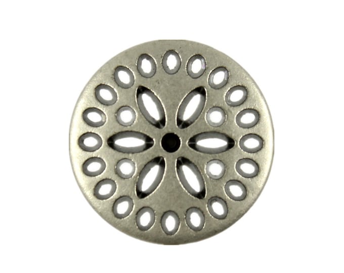 Metal Buttons - Dotted Flower Openwork Gray Silver Metal Shank Buttons - 20mm - 3/4 inch - 6 pcs