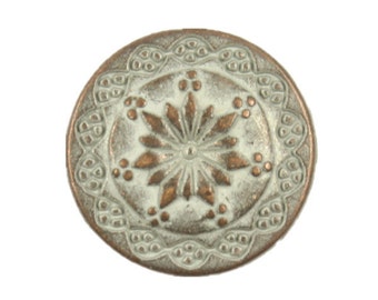 Metal Buttons - Flower Mandala Copper White Patina Metal Shank Buttons - 20mm - 3/4 inch - 6 pcs