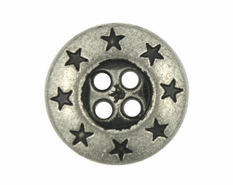 Metal Buttons - Retro Silver Star Wreath Metal Hole Buttons - 15mm - 5/8 inch - 6 pcs