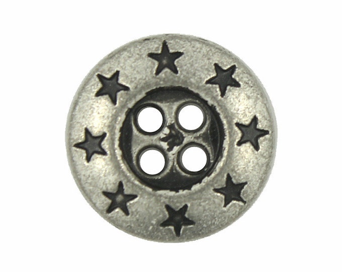 Metal Buttons - Retro Silver Star Wreath Metal Hole Buttons - 15mm - 5/8 inch - 6 pcs
