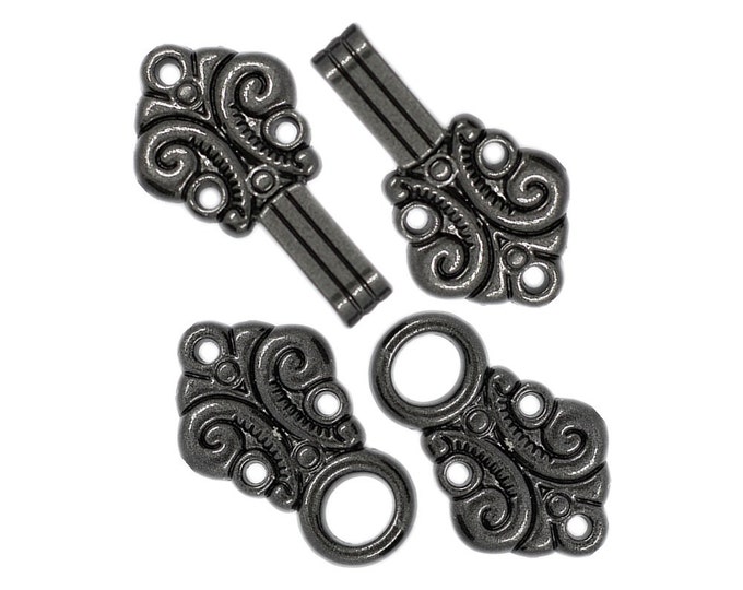 HOOK And EYE Fasteners - Scroll Flower Cloak Clasp Black Gunmetal Fasteners.  5 Pairs.