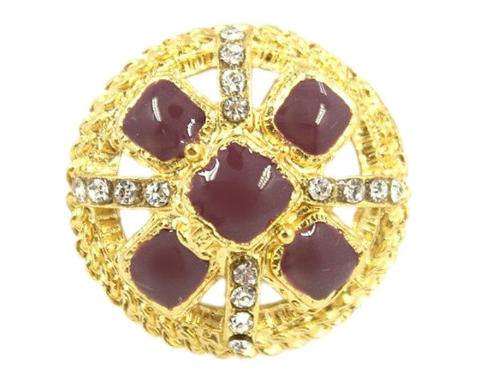 Metal Buttons - Rhinestone and Purple Lattice Crown shape Gold Buttons - 25mm - 1 inch - 2 pcs