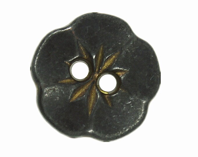 Metal Buttons - Dark Gunmetal Flower Metal Hole Buttons - 13mm - 1/2 inch - 6 pcs