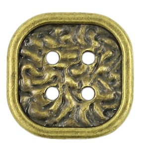 Metal Buttons - Wrinkled Square Antique Brass Metal Hole Buttons - 25mm - 1 inch - 4 pcs