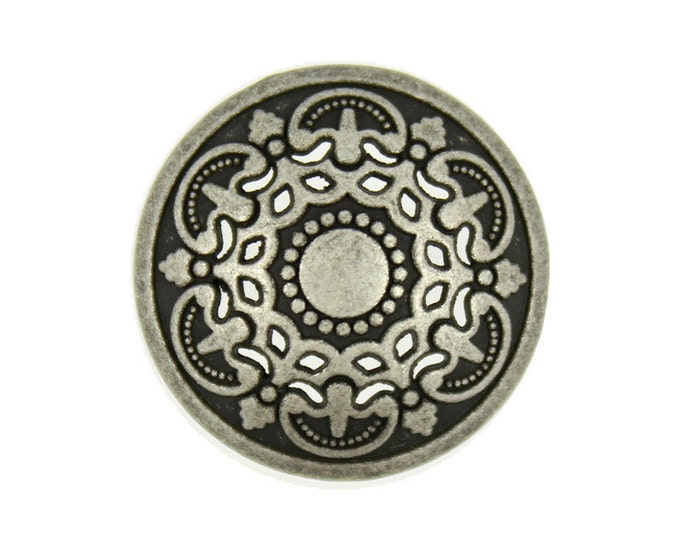 Metal Buttons - Antique Silver Medieval Filigree Domed Metal Shank Buttons - 25mm - 1 inch - 6 pcs