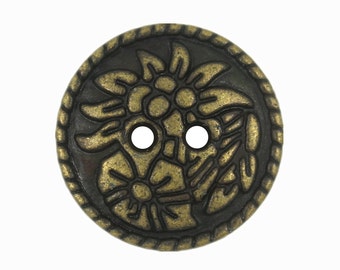 Metal Buttons - Retro Brass Tropical Flowers Patterns Metal Hole Buttons - 20mm - 3/4 inch - 6 pcs