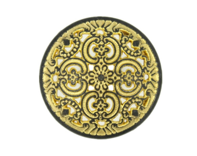 Metal Buttons - Gunmetal Yellow Openwork Flowery Engraving Metal Shank Buttons - 23mm - 7/8 inch - 6 pcs