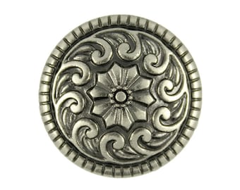 Metal Buttons - Sea Wave and Flower Pattern Gray Silver Metal Shank Buttons - 23mm - 7/8 inch - 6 pcs