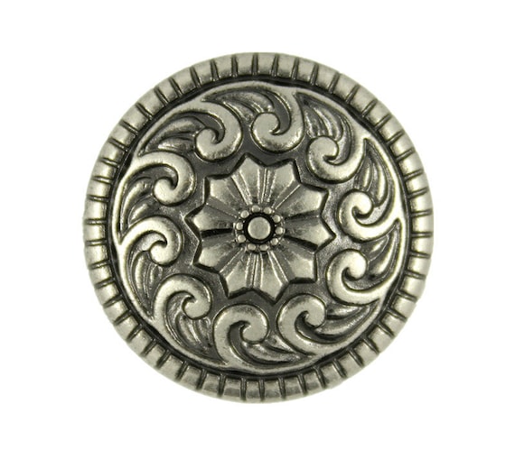 Metal Buttons Sea Wave and Flower Pattern Gray Silver Metal Shank