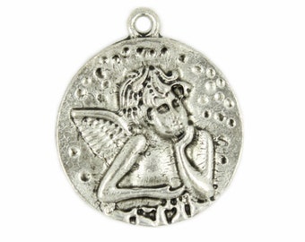 Thinking Angel Silver Metal Pendants - 23mm - 7/8 inch - 4 pcs
