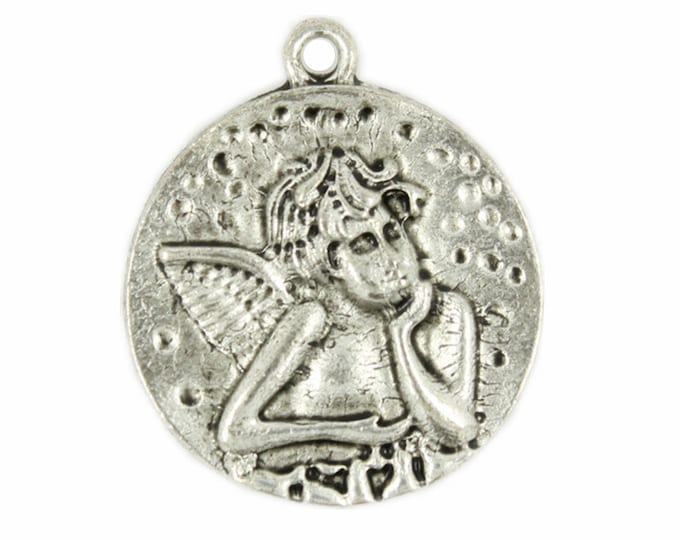 Thinking Angel Silver Metal Pendants - 23mm - 7/8 inch - 4 pcs