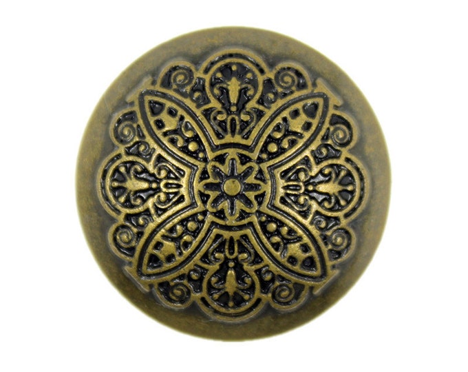 Metal Buttons - Embossed Mandala Retro Brass Metal Shank Buttons - 25mm - 1 inch - 4 pcs