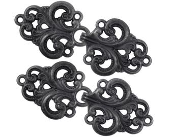 2 Pairs Baroque Swirl Cloak Clasp Hook And Eye Vintage Black Fasteners.   65mm x 28mm Fastened.