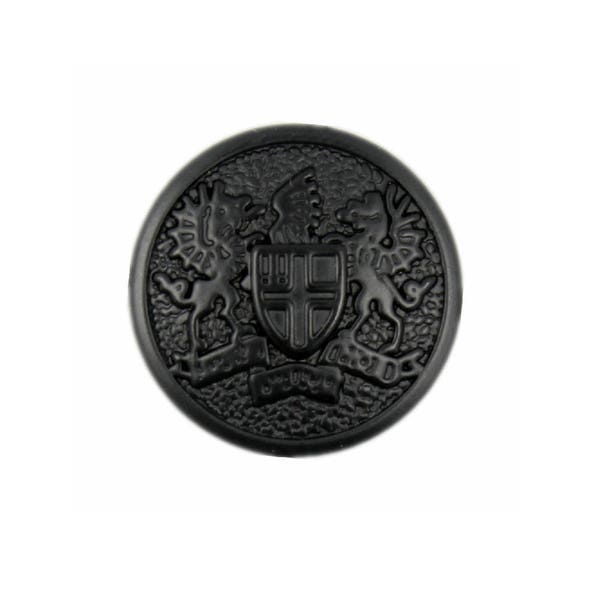 Metal Buttons - Matte Black Medallion Emblem Metal Shank Buttons - 18mm - 11/16 inch - 6 pcs