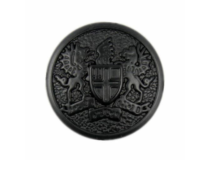 Metal Buttons - Matte Black Medallion Emblem Metal Shank Buttons - 18mm - 11/16 inch - 6 pcs