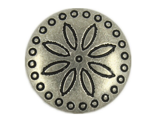 Metal Buttons - Simple Flower Carving Retro Silver Metal Shank Buttons - 18mm - 11/16 inch - 6 pcs