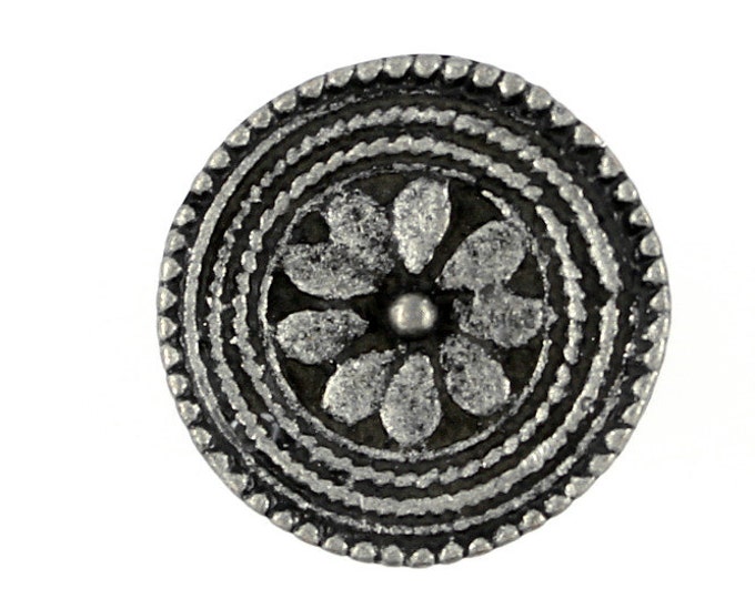 Roped Flower Carving Antique Silver Metal Shank Buttons - 16mm - 5/8 inch - 3 pcs