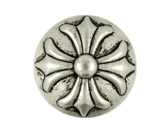 Metal Buttons - Retro Silver Embossed Fleur Cross Metal Shank Buttons - 20mm - 3/4 inch - 6 pcs