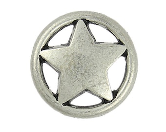 Metal Buttons - Ring and Star Matte Silver Metal Shank Buttons - 23mm - 7/8 inch - 6 pcs