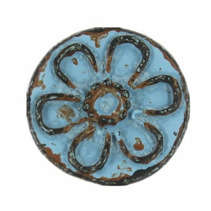 Botones de metal de la flor - azul Patina Daisy patrón de los botones de vástago de metal - 15 mm - 5/8 pulgadas - 6 piezas