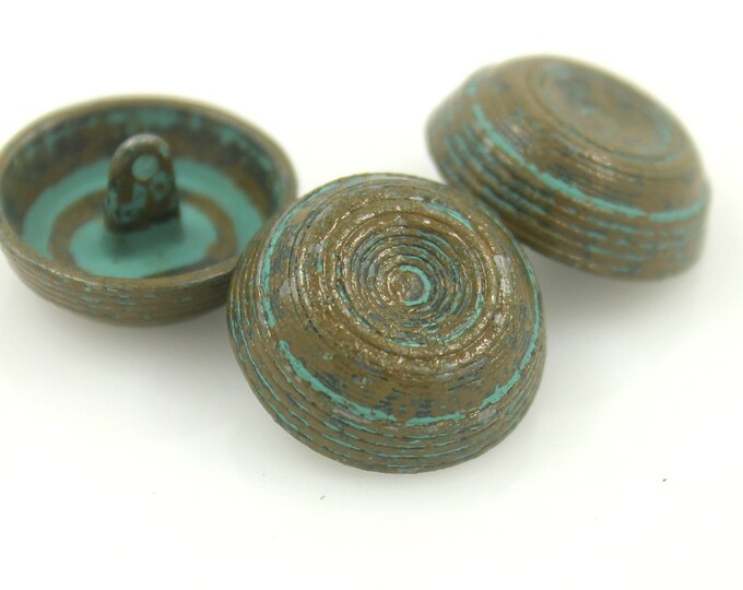 Metal Buttons - Rust Concentric Circles Metal Shank Buttons - 23mm - 7/8 inch - 6 pcs