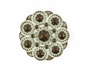 Metal Buttons - Beads Flower Copper White Patina Metal Shank Buttons - 18mm - 11/16 inch - 6 pcs