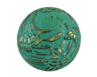 Metal Buttons - Begonia flowers Copper Green Metal Shank Buttons - 23mm - 7/8 inch - 6 pcs