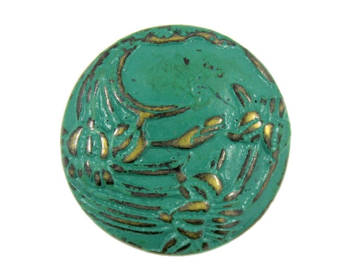Metal Buttons - Begonia flowers Copper Green Metal Shank Buttons - 23mm - 7/8 inch - 6 pcs