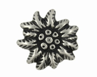 Metal Buttons - Antique Silver Edelweiss Metal Shank Buttons - 20mm - 3/4 inch - 6 pcs