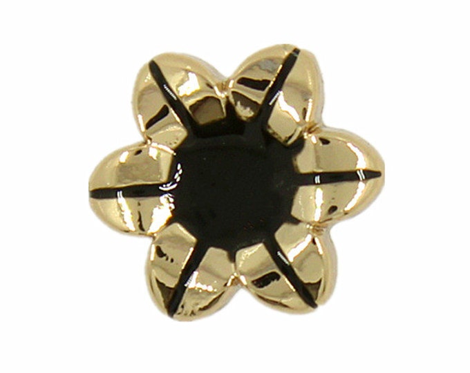 Metal Buttons - Gold Morning Glory Flower with Black Enamel Stamen Metal Shank Buttons - 11mm - 7/16 inch - 6 pcs