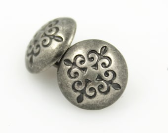 Metal Buttons - Trefoil Cross Gray Silver Domed Metal Shank Buttons - 10mm - 3/8 inch - 6 pcs