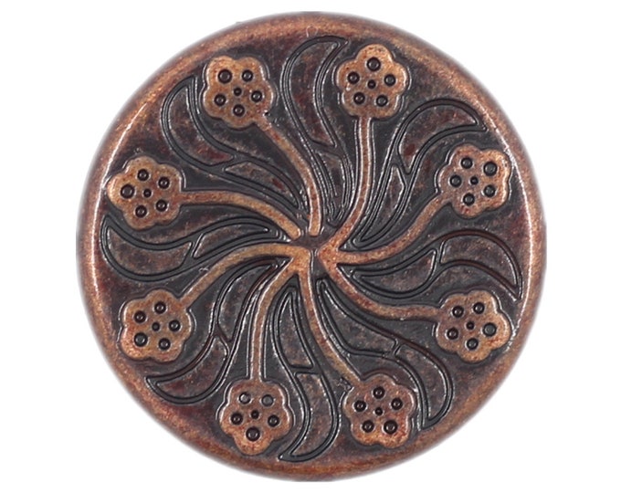 Flower Metal Buttons - Flourish Antique Copper Metal Shank Buttons - 20mm - 3/4 inch - 6 pcs