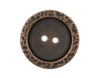 Metal Buttons -  Stone Texture Thicken Border Copper Metal Hole Buttons - 22mm - 7/8 inch - 6 pcs