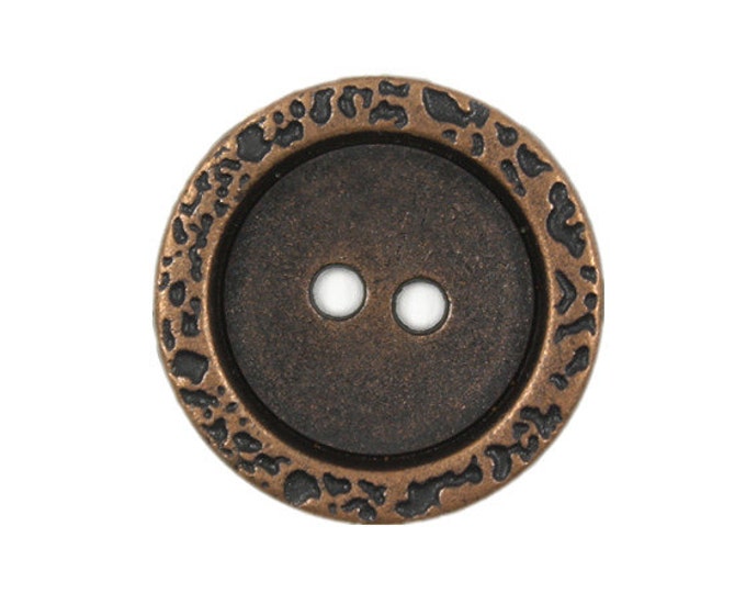 Metal Buttons -  Stone Texture Thicken Border Copper Metal Hole Buttons - 22mm - 7/8 inch - 6 pcs