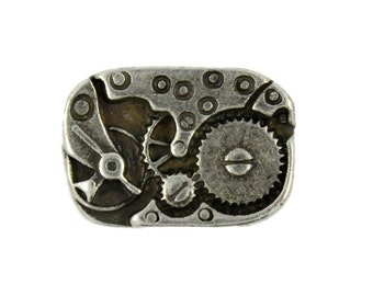 Metal Buttons - Rectangle Watch Movement Antique Silver Metal Shank Buttons - 19mm - 3/4 inch - 4 pcs