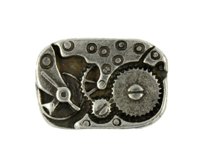 Metal Buttons - Rectangle Watch Movement Antique Silver Metal Shank Buttons - 19mm - 3/4 inch - 4 pcs