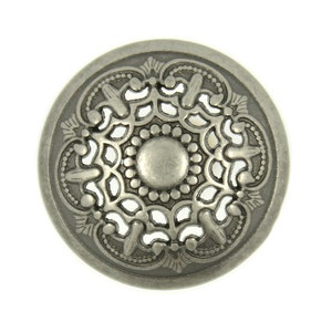 Metal Buttons - Gray Silver Color Medieval Filigree Domed Metal Shank Buttons - 22mm - 7/8 inch - 6 pcs