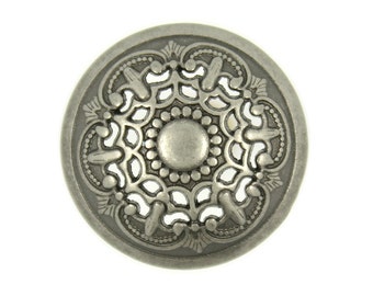 Metal Buttons - Gray Silver Color Medieval Filigree Domed Metal Shank Buttons - 22mm - 7/8 inch - 6 pcs