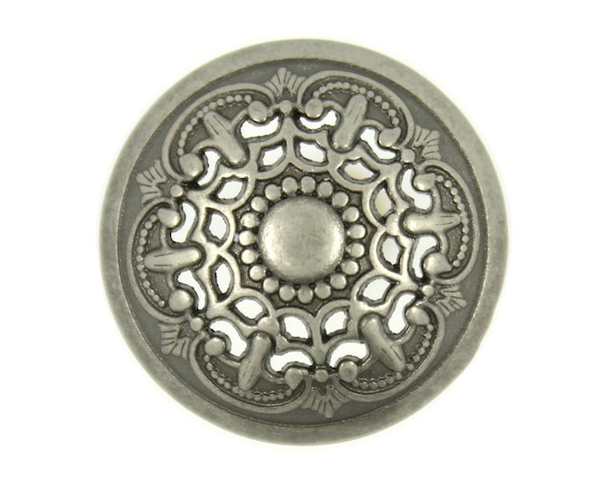Metal Buttons - Gray Silver Color Medieval Filigree Domed Metal Shank Buttons - 22mm - 7/8 inch - 6 pcs
