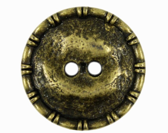 Metal Buttons - Binding Edge Rustic Design Antique Brass Metal Hole Buttons - 23mm - 7/8 inch - 6 pcs