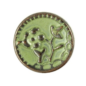 Metal Buttons - Plum Flower Pattern Matcha Green Metal Shank Buttons - 14mm - 9/16 inch - 6 pcs