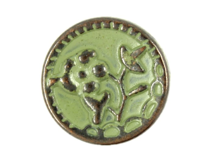 Metal Buttons - Plum Flower Pattern Matcha Green Metal Shank Buttons - 14mm - 9/16 inch - 6 pcs